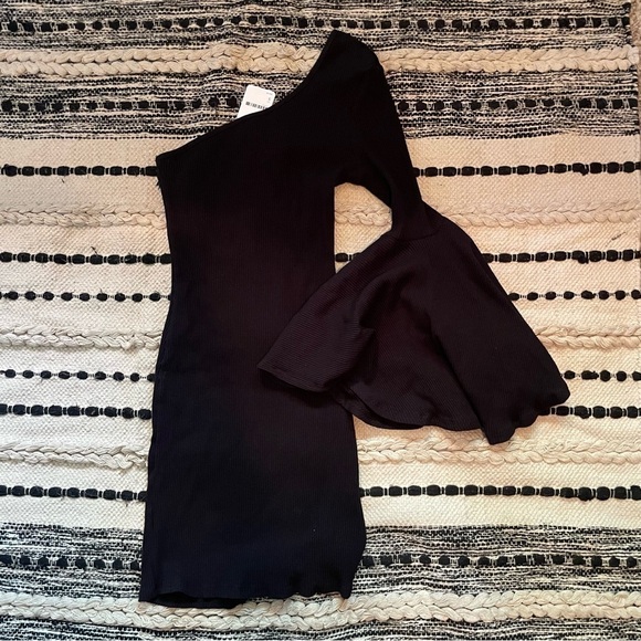 NWT Free People Beach Livia Mini Dress One Sleeve in Black - Picture 3 of 9